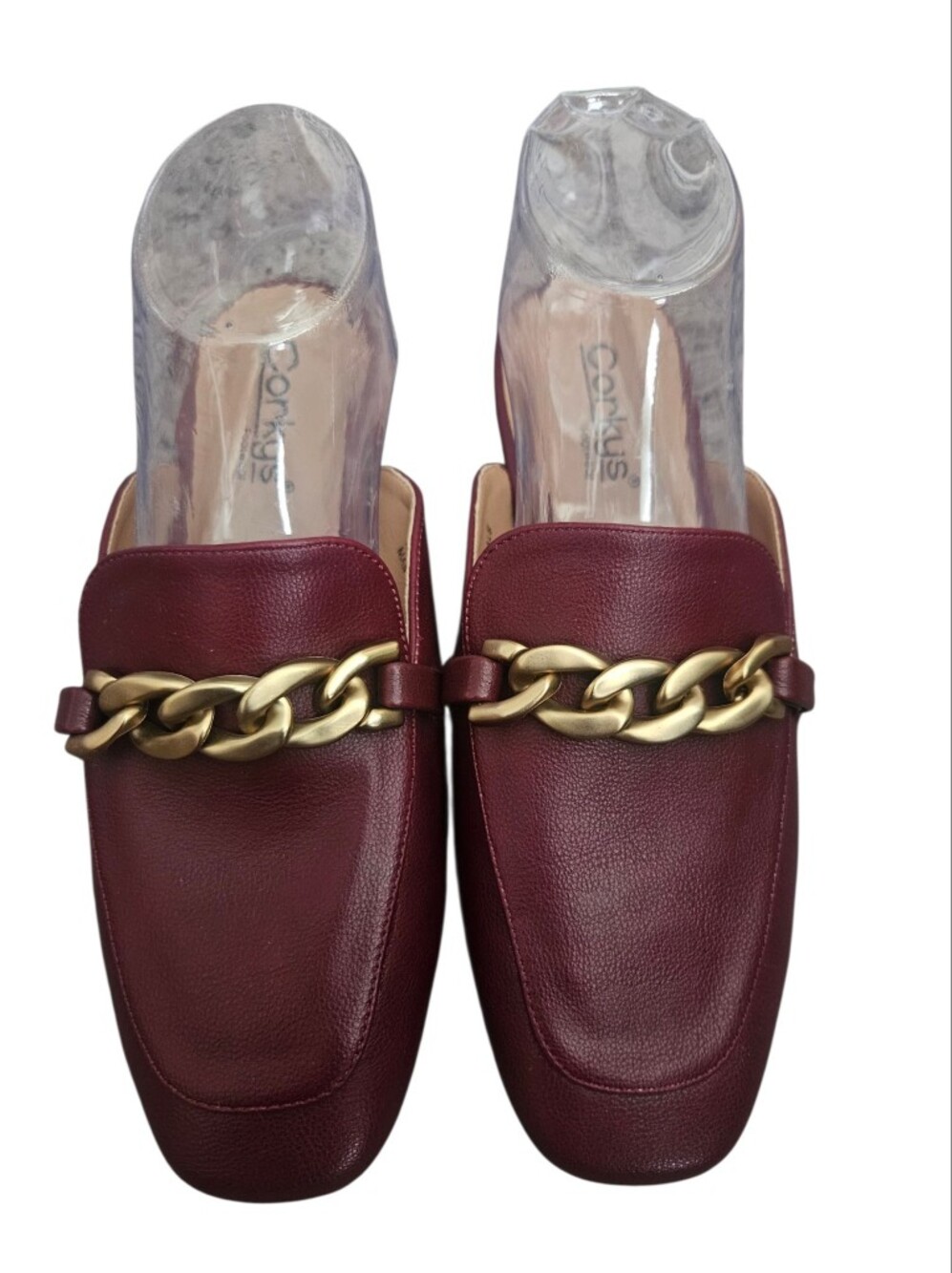 Corkys Burgundy Keepsake Mules Gold Link Sz 8 Summer Fall Chic Career‎